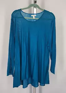 Maglione tunica Eileen Fisher lino biologico alto basso donna XL Teal Slub - Foto 1 di 4