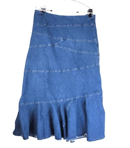 Charter Club Y2K 90s Paneled Denim Skirt Womens Size 14 Blue Ruffle Hem Timeless - Picture 1 of 23