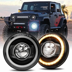 Newest Halo 7" Inch Led Headlights DRL Turn Signal for Jeep Wrangler JK LJ CJ TJ - Picture 1 of 12