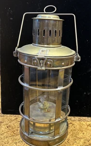 Antike englische Messing achteckige Hänge Petroleum Lampe 5 Glasscheiben Original - Bild 1 von 20