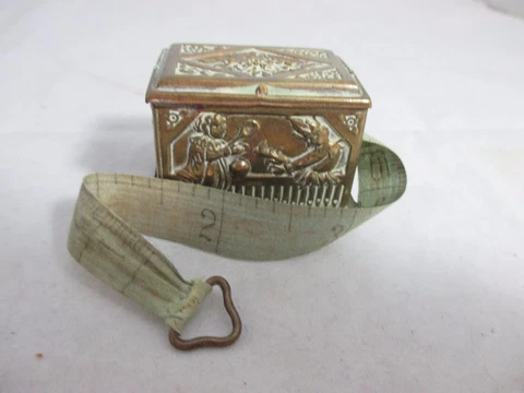 RaRe PUNCH & JUDY ORGAN wind-up Tape measure Plays Music; ANTIQUE c1800's Cover