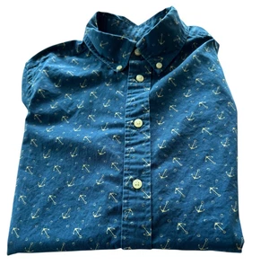 Ralph Lauren Shirt Youth Boy Large 14-16 Blue All Over Anchor Print LS - Picture 1 of 9