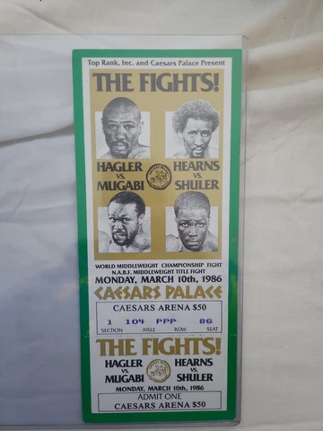HAGLER VS MUGABI. HEARNS VS SHULER CEASERS 1986 TICKET MINT Cover