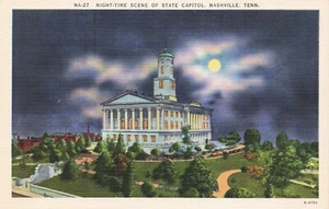 Night Time Scene Capitol Nashville, TN Vintage Linen PC - Picture 1 of 2