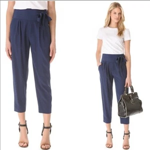 NEW Diane von Furstenberg DVF Navy Fluid Crepe Tie Waist Keaka Cropped Pants 10 - Picture 1 of 6
