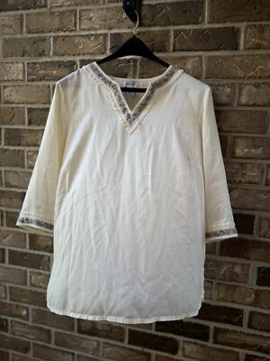 Avenue 18/20 All Silk Blouse Pullover 3/4 Elbow Sleeve Knotch Neck Ivory - Image 1 of 4