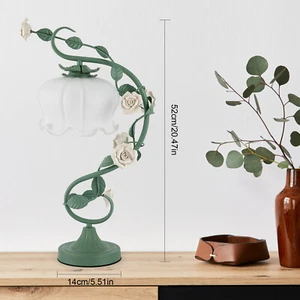 Green Flower Petal Table Lamp Bedroom Bedside Flower Night Light Glass Lampshade - Picture 1 of 18