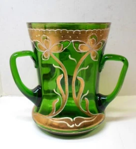 Antike BÖHMISCHE GLAS LIEBEVOLLE TASSE - JUGENDSTIL BLUMEN Goldrand Tyg Tasse 5,5" T - Bild 1 von 9
