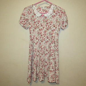 Vtg 90s Rachels Kids Ivory Pink Shabby Floral Crochet Lace Collar Dress Girls 10 - Picture 1 of 5
