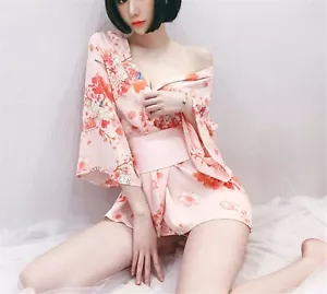 Women Sexy Pink Sleepwear Japanese Kimono Sleep Nighties Gown Bath Robe Coat - Picture 1 of 5