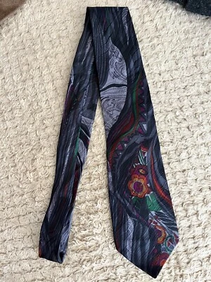 Corbata Floral Ungaro Paris Vintage Hecha a Mano Pura Seda Negra Gris Foto 1 de 4