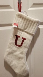 Calza Wondershop bianca con monogramma a maglia rossa a U 17" nuova - Foto 1 di 1