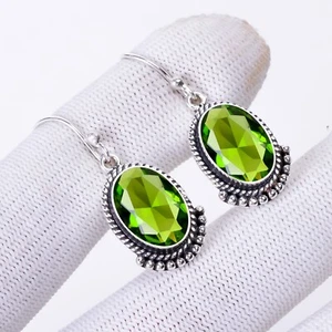 Peridot Gemstone Handmade 925 Sterling Silver Jewelry Earring 1.4 " - Picture 1 of 3