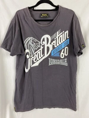 Lonsdale T Shirt Mens Large Grey Graphic Print Double Sided Great Britain Casual - Image 1 of 4