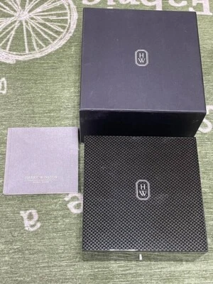 DE COLECCIÓN GENUINO Harry Winston Negro Caja Reloj Caja Cuero Folleto 250121002yA Foto 1 de 4