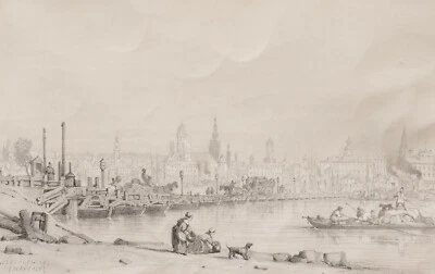 Jules Achille Noël dessin tableau paysage Allemagne vue Mayence Mainz Rhin 19ème - Photo 1/4