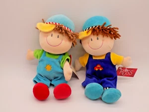 Russ Jacques Boy Dolls Twins Sun & Car Overalls Baseball Cap 11" Plush Stuffed - Picture 1 of 6