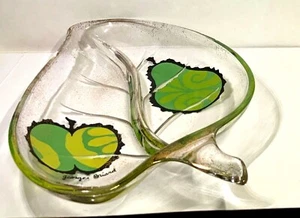Georges Briard Mod Vidrio Dividido Plato Relish Pera Manzana Firmado Verde Dorado 9” De Colección - Imagen 1 de 5