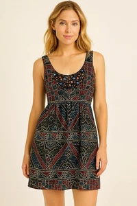 Anna Sui Anthropologie Damen Kleid Größe 4 Perlen Boho Indie Tribal Festival - Bild 1 von 13