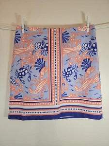 Talbots Blue and Pink Crab Lobster Pencil Skirt Size 8 Beach Shore Ocean Sea - Picture 1 of 15