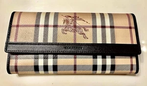 Burberry Designer Leather Nova Bifold Signature Plaid With Horses NWOT Gorgeous! - Picture 1 of 12