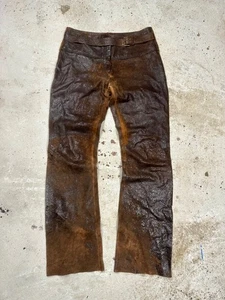 AW2000 Roberto Cavalli Brown Leather Eroded Burnt Pants - Picture 1 of 24