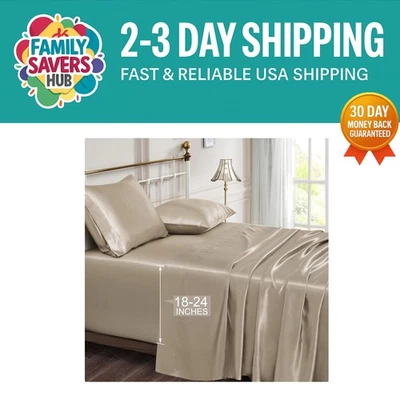 Luxurious Extra Deep Pocket King Satin Sheets Set - Silky & Cooling Comfort - Image 1 of 4