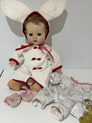 Effanbee Vintage 1940's  Dy-Dee Doll Sleep Eyes, Wig, Wetting Extra Bunny Suit - Image 1 of 4
