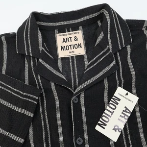 NEW Fleece Factory Art & Motion Men's Black Stripe Short Sleeve Camp Shirt M - Picture 1 of 6