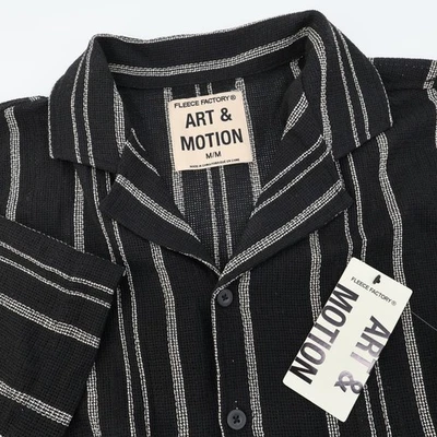 NEW Fleece Factory Art & Motion Men's Black Stripe Short Sleeve Camp Shirt M - Image 1 of 4