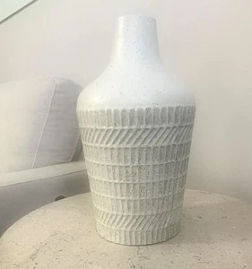 13” Large Metal Textured Decorative Vase, White - Picture 1 of 5