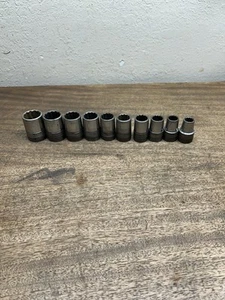 Vintage Chrome Alloy 1/2" Drive Sockets SAE 10 pc set ~ 12point ~ SK?? - Foto 1 di 15