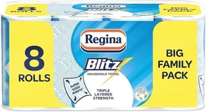 Regina Blitz Household Towels – 8 Triple Layered Rolls, 70 Sheets Per Roll, Pape - Picture 1 of 7