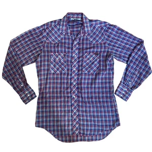 Vintage Sears Roebucks Western Wear Langarm Hemd Pearl Snap kariert Herren M - Bild 1 von 6