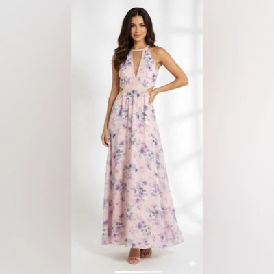 Minuet Womens Pink Floral Cutout Side Garden Party Maxi Dress Size Small - Image 1 of 4