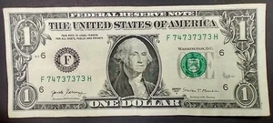 Fancy Serial Number $1- ALMOST super repeater, 74737373 (A322) - Picture 1 of 2