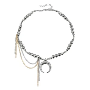 Adjustable Layering Bead Chain Crescent Pendant Necklace Fashionable Accessory - Picture 1 of 8