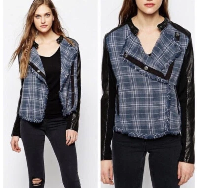 Chaqueta Free People Imitación Cuero Distrust Cuadros Mujer Blazer XS Negra NUEVA Foto 1 de 4