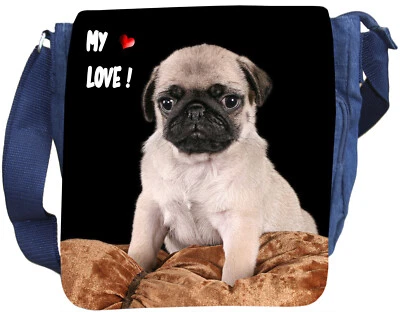 NANYUK MOPS Möpse - SCHULTERTASCHE Tasche Umhängetasche JEANS Baumwolle - MOP 05