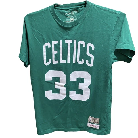 MEDIUM Larry Bird Boston Celtics #33 Green T Shirt Mitchell & Ness HWC Cover