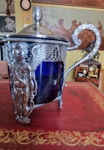 Antique Sterling Silver & Bleu Glass Mustard Pot By Ambroise Mignerot Circa 1810 - Picture 1 of 11