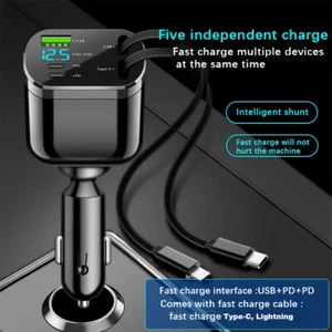 4in1 Retractable Cable Dual Port Fast Car Charger Adapter w/ Starlight Car Proof - Picture 1 of 10