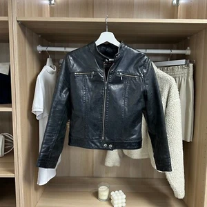 Vintage Futura England Womens Full-Zip Real Leather Jacket Size S Black Y2k Cute - Picture 1 of 7