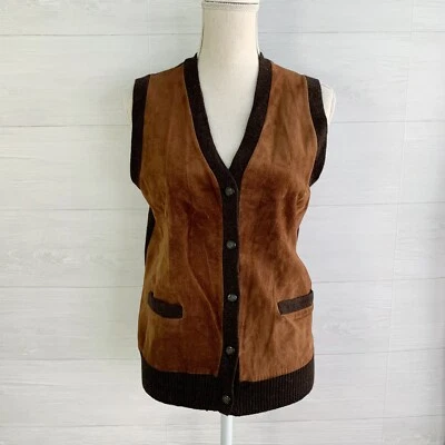 Lauren Ralph Lauren - Chaleco Sin Mangas Marrón Gamuza Frontal Lana Merino Tejido Espalda, S Foto 1 de 4
