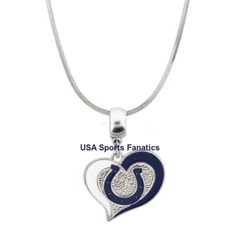 NFL Indianapolis Colts Heart Swirl Logo Pendant Necklace On A 925 Snake Chain Cover