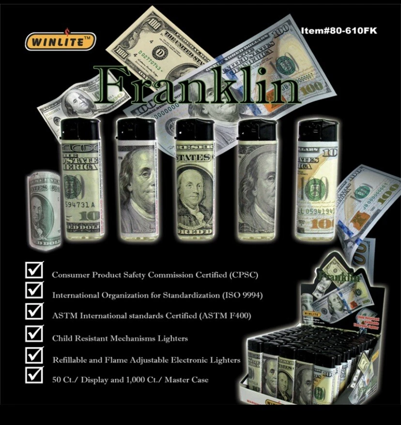 50 WINLITE Lighter FRANKLIN $100 Bill  50 pcs Lighters Display Wholesale - Image 1 of 1
