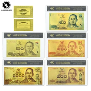 5Pcs/set Thailand 20/50/100/500/1000 Baht Gold Fold Banknote with Card Holder - Picture 1 of 24