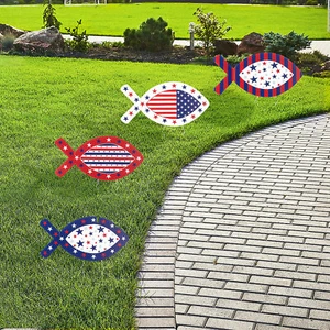 19" x 9 3/4" Patriotic Fish Yard Stake Set - 4 Pc. - Picture 1 of 1