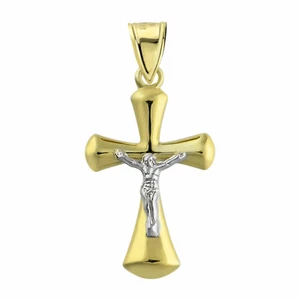 1 3/8 Jesus Crucifix Cross Bonded 1/10th 10k Yellow White Gold - Photo 1/3