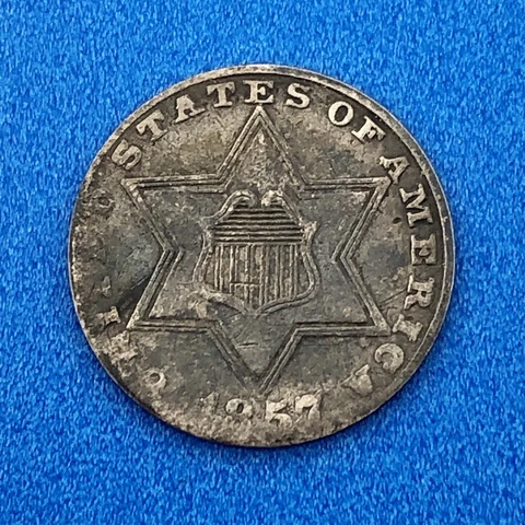 1857 P 3 Cent Silver Three Cent Piece Trime Better Key Philadelphia Mint Coin Cover